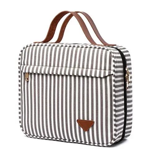 2022 Summer New Zipper Travel Stripe Canvas Weekender Large Makeup Case Bag